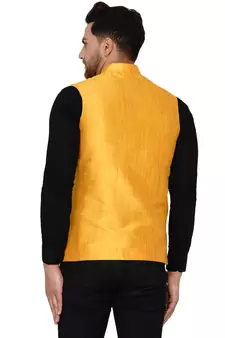 Yellow plain banarasi nehru-jacket