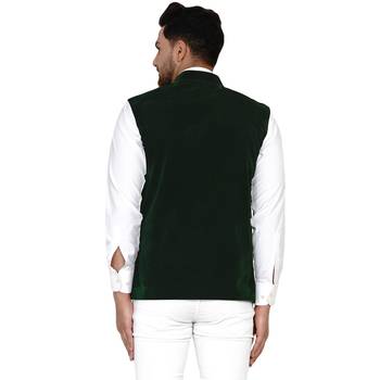 Green plain velvet nehru-jacket 4