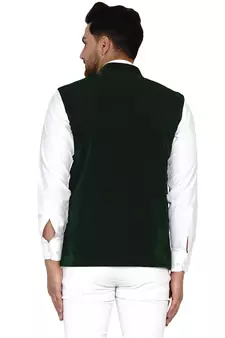 Green plain velvet nehru-jacket