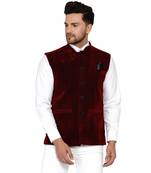 Velvet Plain Maroon Nehru Jacket for Men's 