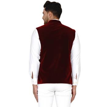 Velvet Plain Maroon Nehru Jacket for Men's  4