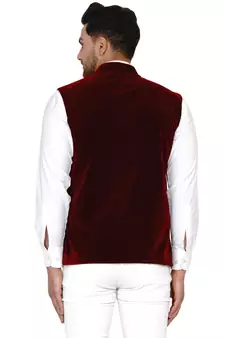 Velvet Plain Maroon Nehru Jacket for Men's 