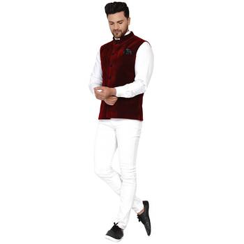 Velvet Plain Maroon Nehru Jacket for Men's  5