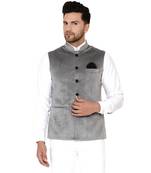 Grey plain velvet nehru-jacket