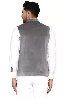 Grey plain velvet nehru-jacket