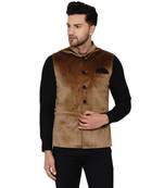 Gold plain velvet nehru-jacket
