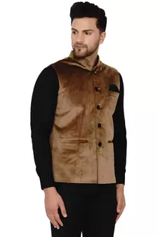 Gold plain velvet nehru-jacket