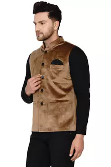 Gold plain velvet nehru-jacket