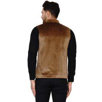 Gold plain velvet nehru-jacket 4