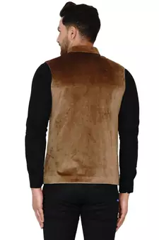 Gold plain velvet nehru-jacket