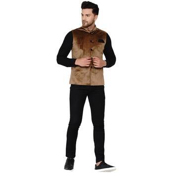 Gold plain velvet nehru-jacket 5