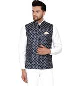 Blue printed cotton nehru-jacket