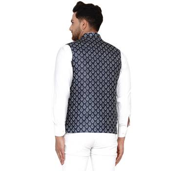 Blue printed cotton nehru-jacket 4