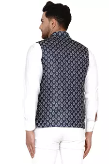 Blue printed cotton nehru-jacket