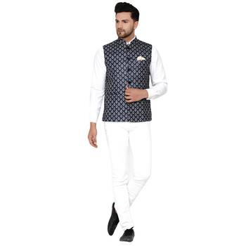 Blue printed cotton nehru-jacket 5