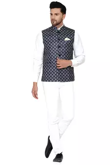 Blue printed cotton nehru-jacket