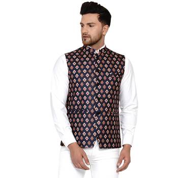 Brown printed cotton nehru-jacket 1