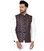 Brown printed cotton nehru-jacket