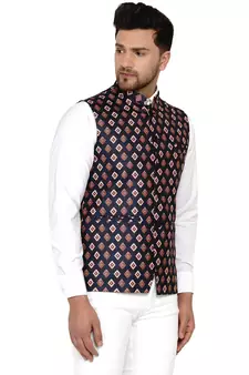 Brown printed cotton nehru-jacket