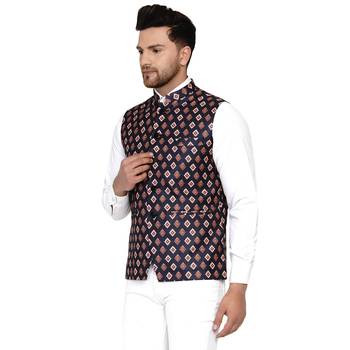 Brown printed cotton nehru-jacket 3