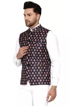Brown printed cotton nehru-jacket