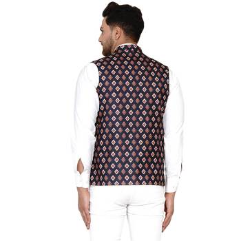 Brown printed cotton nehru-jacket 4