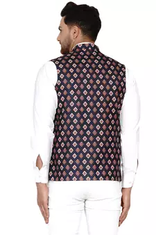 Brown printed cotton nehru-jacket