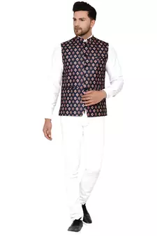 Brown printed cotton nehru-jacket
