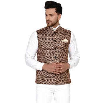 Brown printed cotton nehru-jacket 1