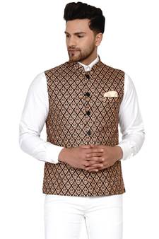 Brown printed cotton nehru-jacket