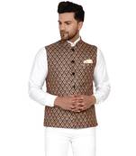 Brown printed cotton nehru-jacket