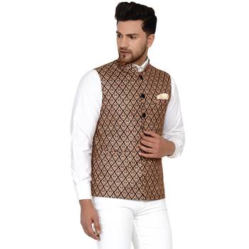 Brown printed cotton nehru-jacket 2
