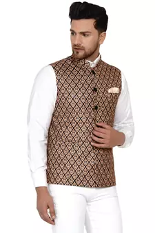 Brown printed cotton nehru-jacket