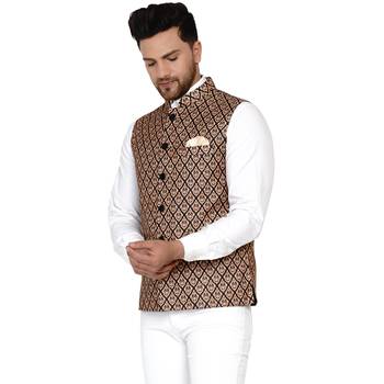 Brown printed cotton nehru-jacket 3