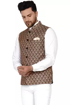 Brown printed cotton nehru-jacket