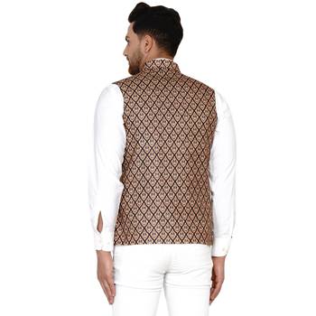 Brown printed cotton nehru-jacket 4
