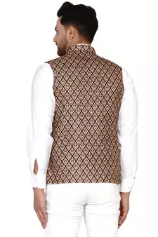 Brown printed cotton nehru-jacket