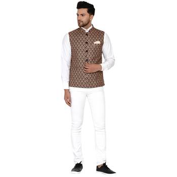 Brown printed cotton nehru-jacket 5