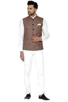Brown printed cotton nehru-jacket