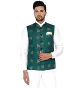 Green printed cotton nehru-jacket