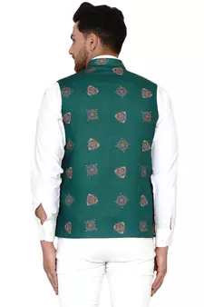 Green printed cotton nehru-jacket