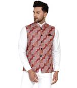 Maroon printed cotton nehru-jacket