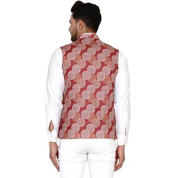 Maroon printed cotton nehru-jacket 4