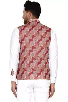Maroon printed cotton nehru-jacket