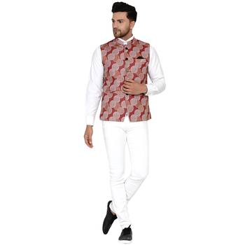 Maroon printed cotton nehru-jacket 5