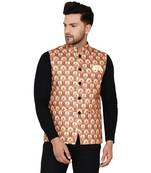 Beige printed cotton nehru-jacket