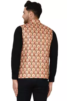 Beige printed cotton nehru-jacket
