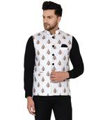 White printed cotton nehru-jacket