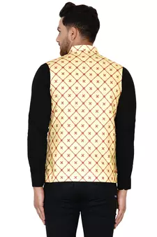 Yellow printed cotton nehru-jacket