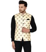Beige printed cotton nehru-jacket
